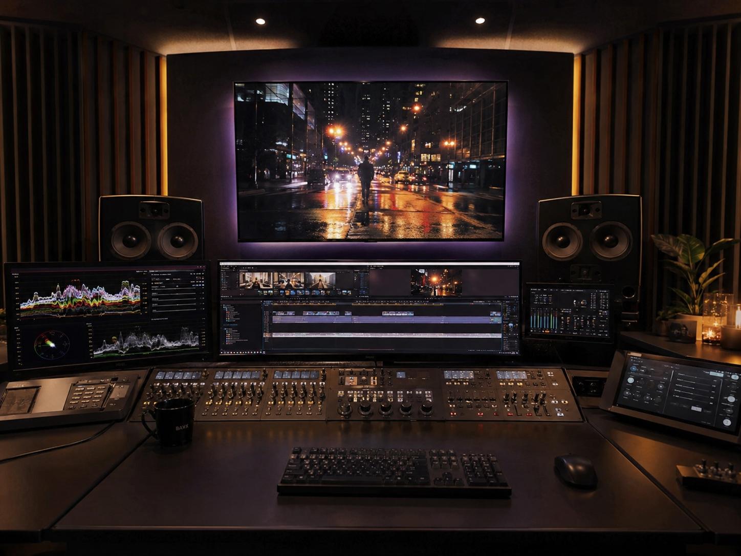 Professional video production studio with cinematic camera setup